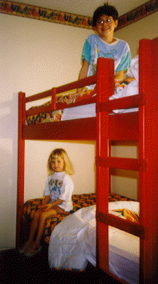 Lizzie and Katie in the "Kids' Suite", Larson's Lodge, Orlando