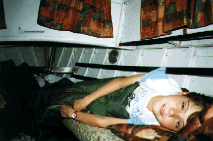 Katie in forward V berth